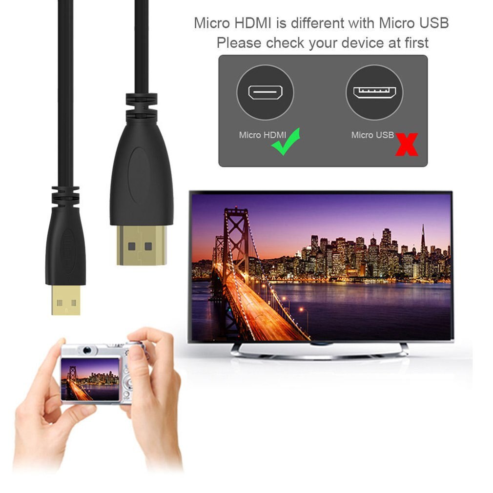Udsøgt holdbar 1 m mikro hdmi til hdmi 1080p wire kabel tv av adapter mobiltelefoner tablets hdtv
