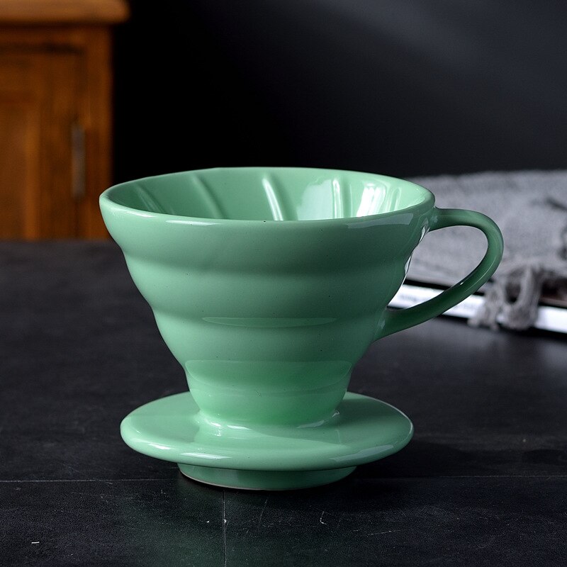 Ceramic Coffee Dripper Engine V60 Style Coffee Drip Filter Cup Permanent Pour Over Coffee Maker with Separate Stand for 1-4 Cups: M(1-4 Cups) / Green