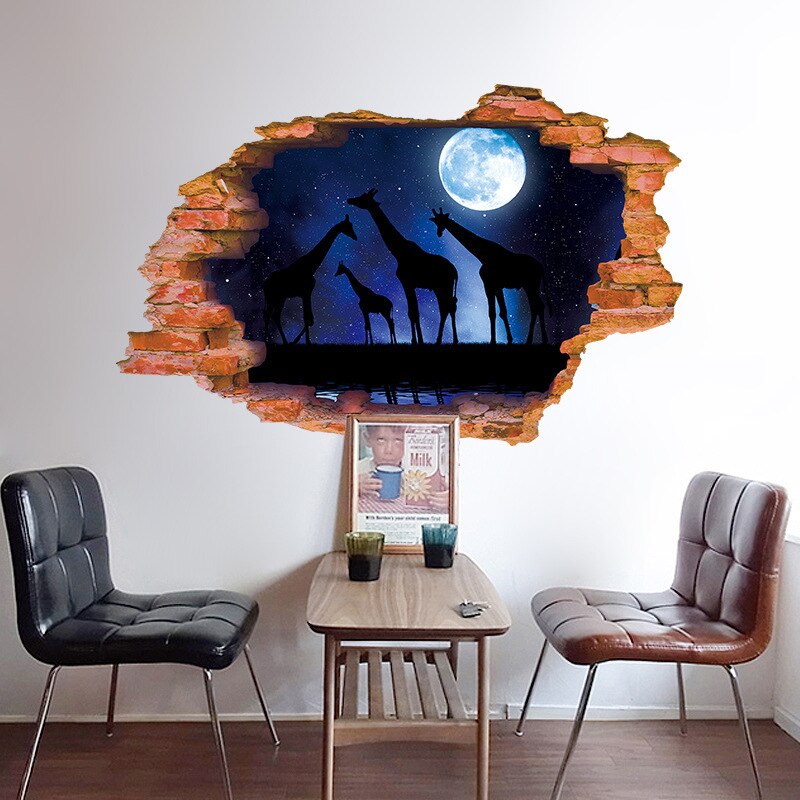 3D ciel étoilé girafe zèbre triptyque fille chaude créativité Stickers muraux pour enfants chambres chambre décoration amovible autocollant mural