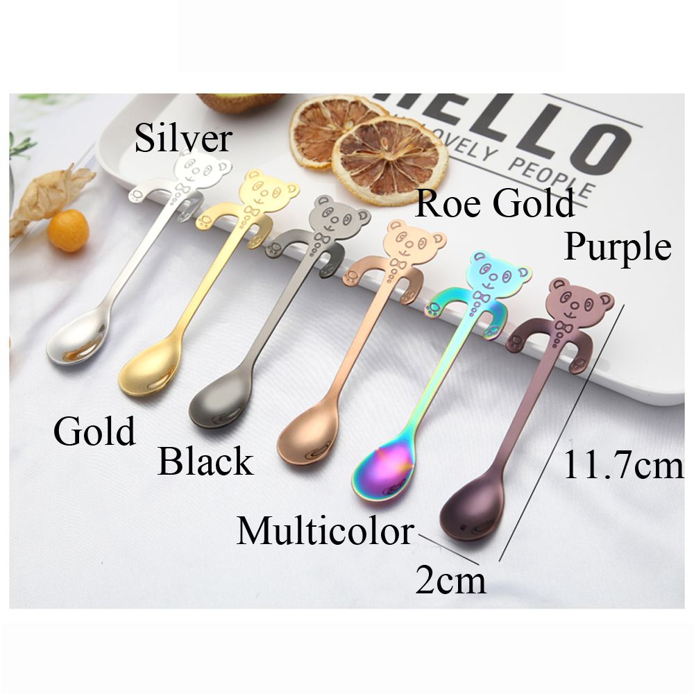 1PC Stainless Steel Rainbow Bear Spoons Hanging Cups Ice Cream Dessert Coffee Tea Spoon Tableware Kitchen Tool Flatware