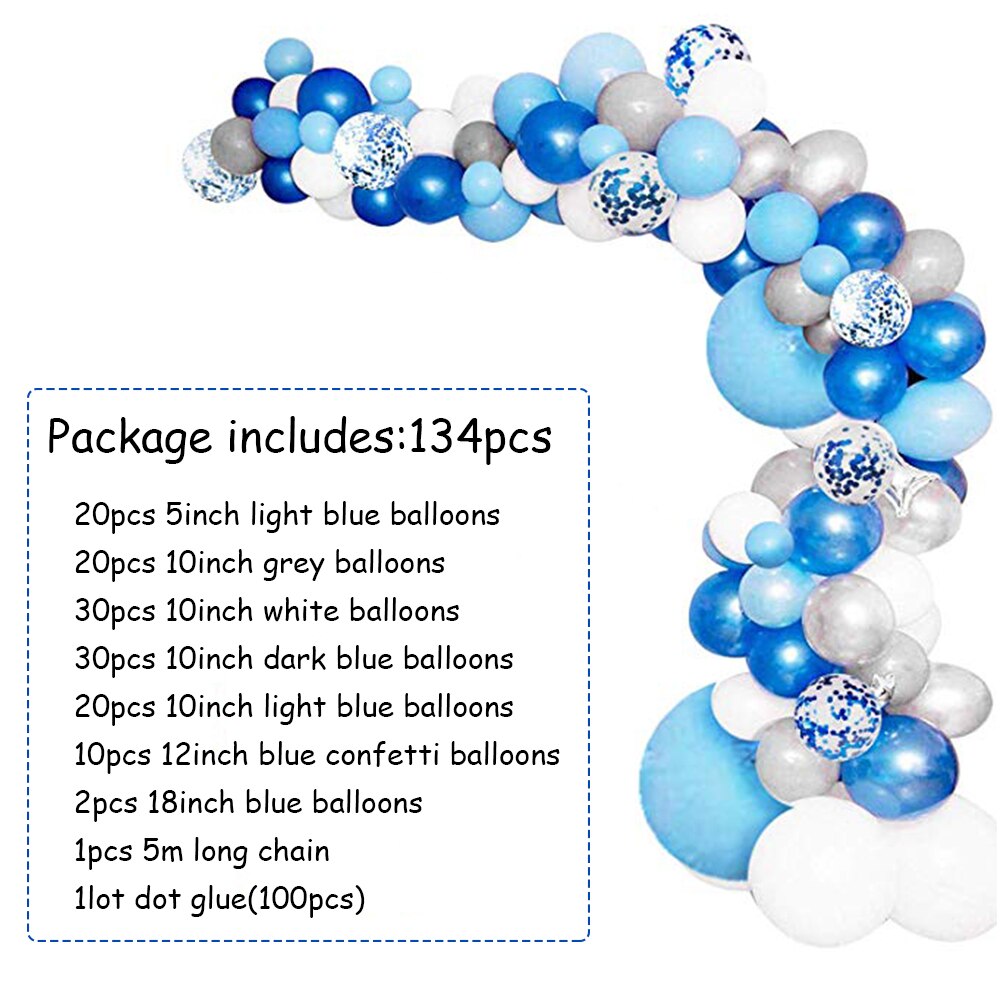 134 stk blå ballon krans bue kit hvid grå blå konfetti latex balloner baby shower bryllup fødselsdagsfest dekorationer: Default Title
