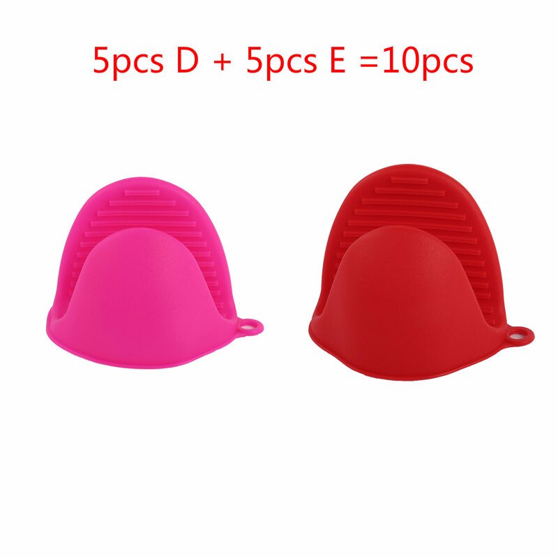 Silicone Heat Resistant Oven Mitts Kitchen Cooking Gadgets Baking Gloves Insulation Non Stick Anti-slip Pot Bowel Holder Clip: 5pcs D 5pcs E