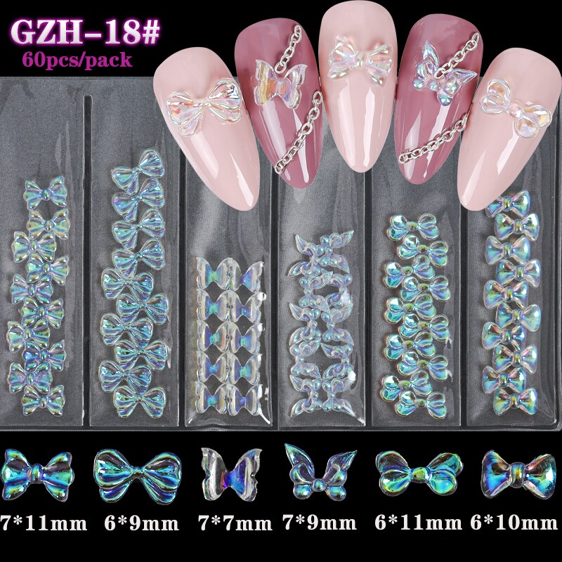 1Pack 3D Glitter Doorschijnend Ab Vlinder Strikjes Bloemen Geglazuurd Arylic Nail Art Rhinestone Gems Decoraties Manicure Diy Tips: GZH18