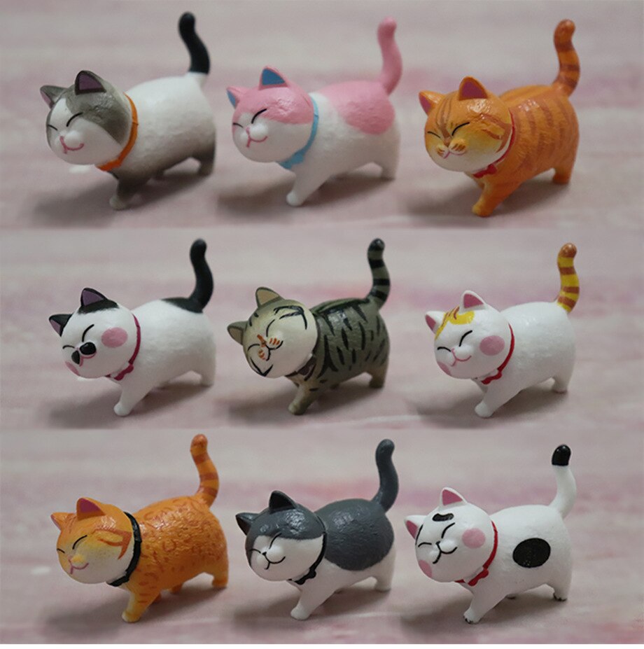 9 Pieces of 5 Cm Artificial Cute Cat Figurines &amp; Miniatures Doll Toy Colorful Doll Miniature Doll Home Decoration: black