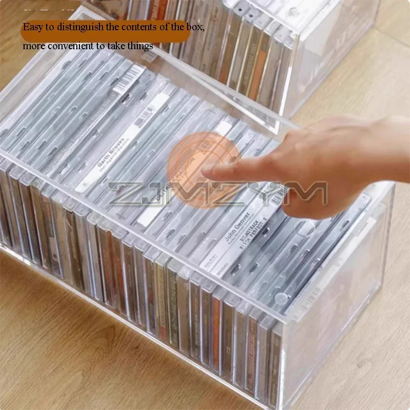 Acrylic CD Storage Box Transparent Plastic DVD CD Organizers Bin With Lid Dustproof Stackable Shelf For Video Games Book 보관함