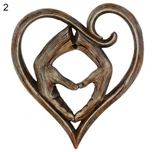 Smooth Edge Heart Pendant Sculptures Rustic Heart Holding Hands Wall Decor Decorative Art Sculpture: 2