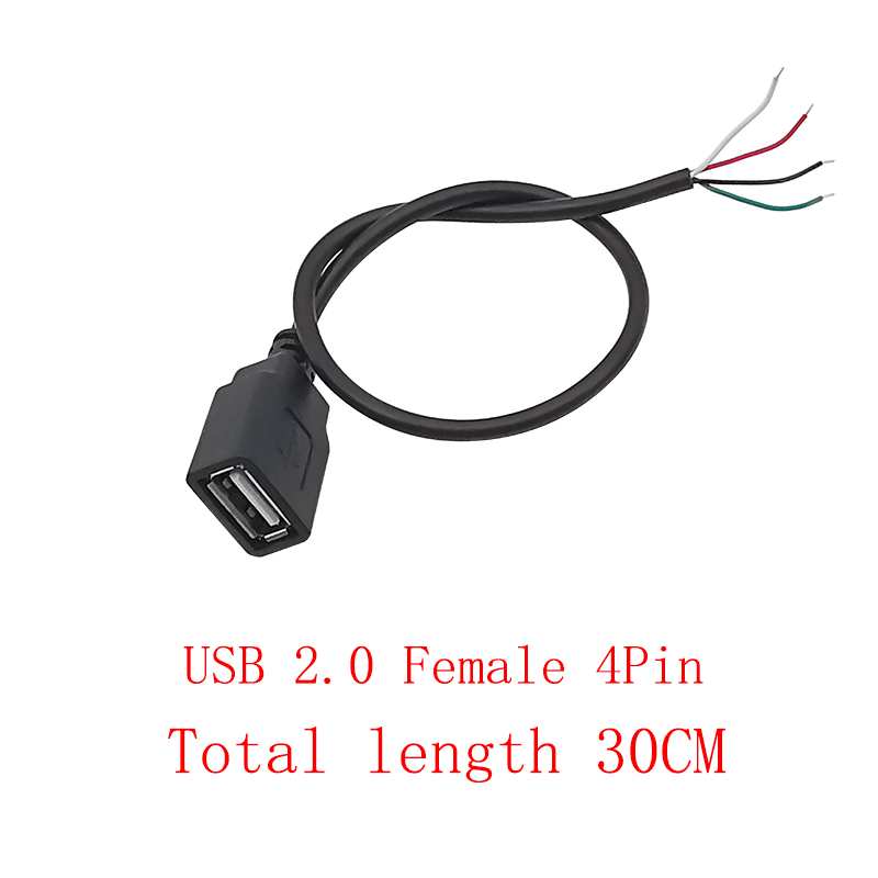 USB-voedingskabel Micro USB / USB 2.0 Type A / Type C 2/4 Pin Stekker Vrouwelijke Jack Draadconnector Data-oplaadsnoeren 30CM: Paars / Onder 5 Stks
