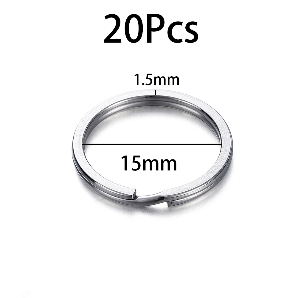 Llaveros redondos de acero inoxidable, llaveros de línea plana para llaveros, accesorios para fabricación de joyas DIY, 15-35mm, 10-20 piezas: Negro