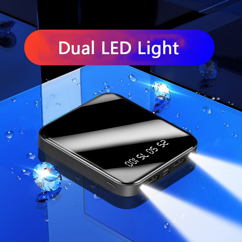 Power Bank 20000mAh Mini Poverbank Mirror Screen przenośna ładowarka z lampą LED zewnętrzna bateria do iPhone 11 Xiaomi Powerbank