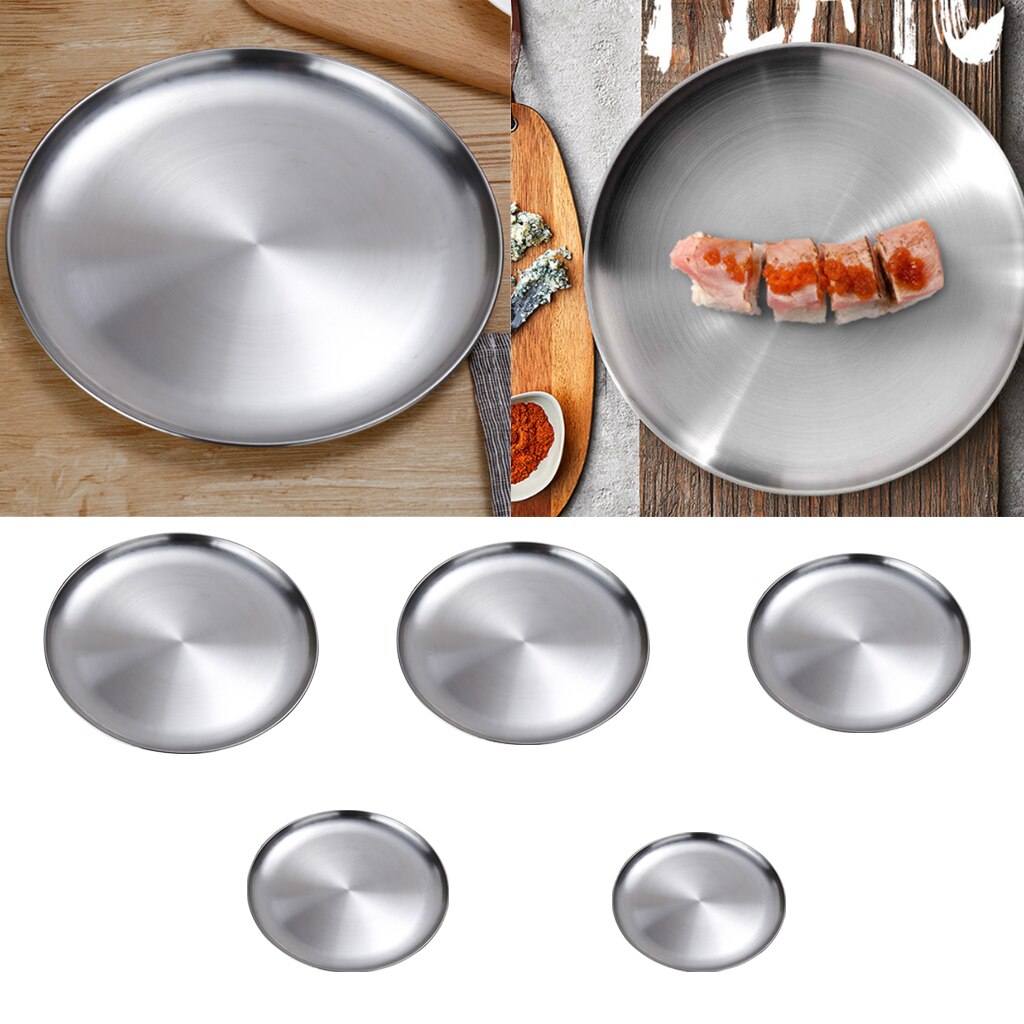 Stainless Steel Flat Dish Plate Double Insulated Thick Platter For BBQ 14cm