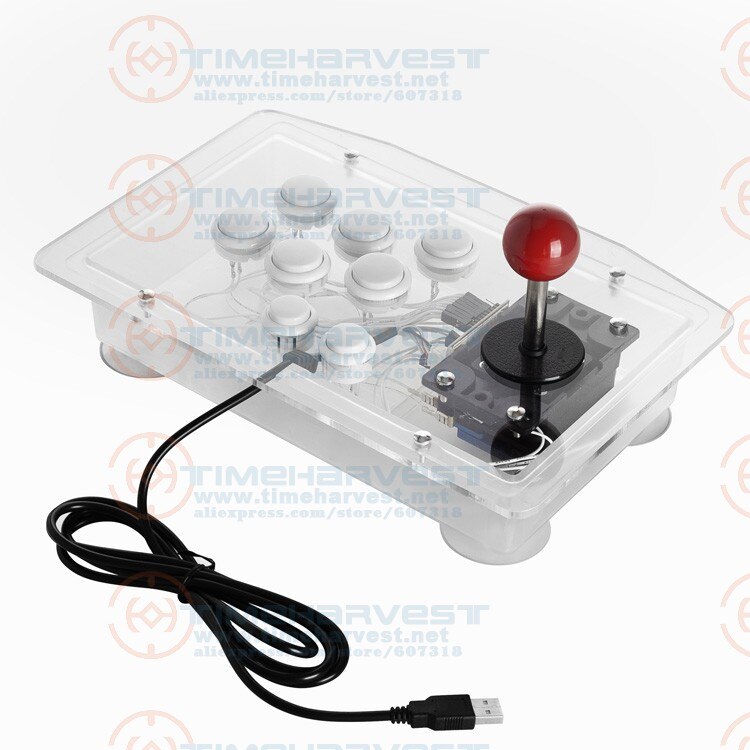 Joystick acrílico claro transparente do jogo do computador com fio usb da arcada 8 botões direcionais