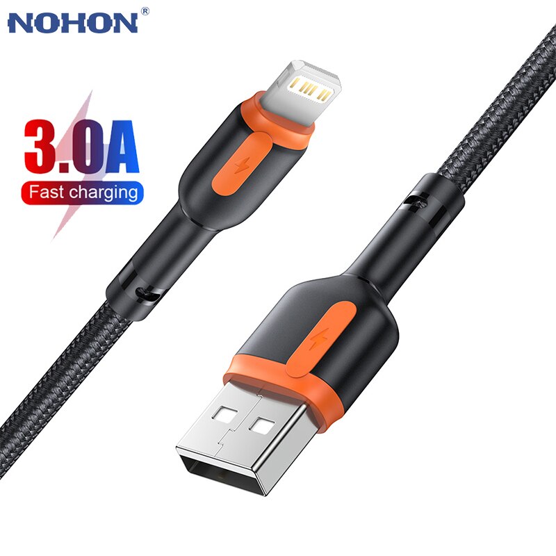 Câble USB tressé en Nylon pour recharge rapide et transfert de données, cordon de chargeur pour iPhone 12 13 11 Pro Max X XR XS 6S 7 8 Plus 1m 2m 3m