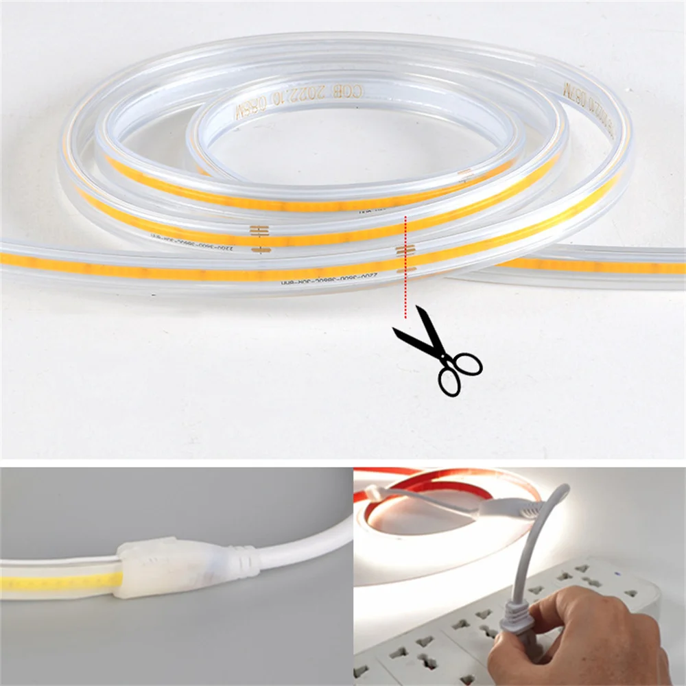 220v cob led strip selvklæbende høj lysstyrke led strip til rum vandtæt led strip fleksibel bånd til have udendørs belysning