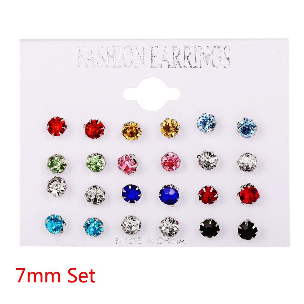 12 Paar/pak Wit Glanzend Bruiloft Stud Oorbellen Set Voor Vrouwen Mannen Crystal Sieraden Accessoires Oorbellen Sieraden Oorbellen: 12 Pairs Set E