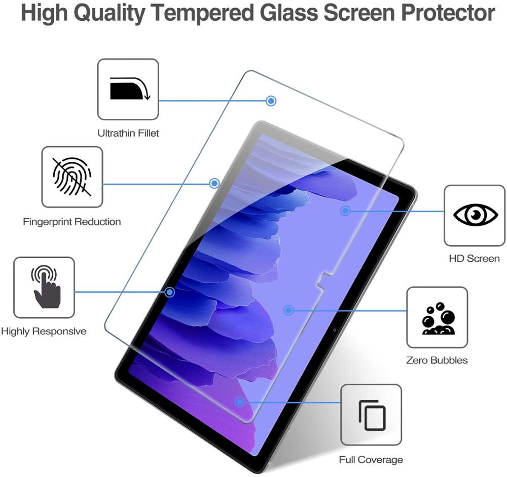 2 Pack 9H Tempered Glass Film Protection Shield Screen Protector for Samsung Galaxy Tab A7 10.4 SM-T500 T505 T507