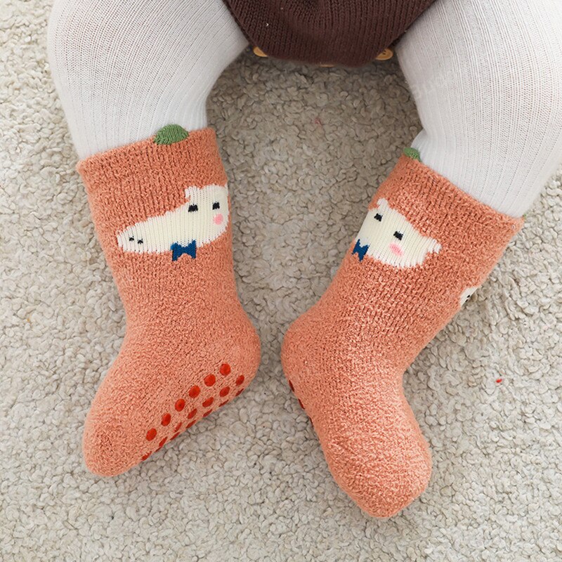 Calcetines de bebé de invierno de goma antideslizante suela calcetines 2/3 par/set dinosaurio conejo zorro Animal patrón de calcetines bebé niño niñas
