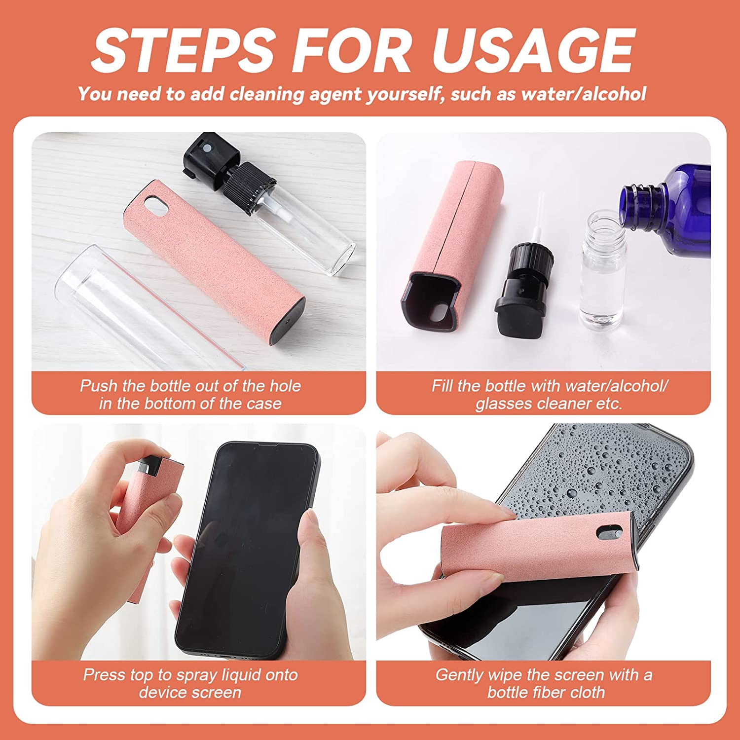 2 In 1 Phone Screen Cleaner Spray Portable Tablet Phone Touch Cell Screen Cleaner Microfiber Cloth Set Glass Cleaning Artifact