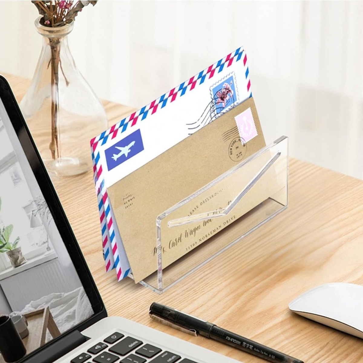 1Pc Acrylic Desk Organizer Desktop Letter Sorter Mail Tray File Organiser Office Home Bookends Book Holder Storage Rack