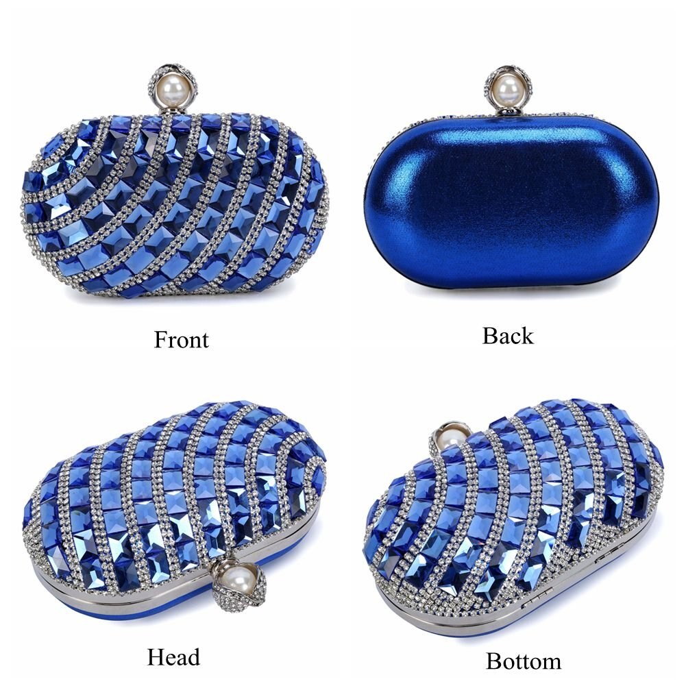 Boutique De FGG Crystal Clutch Bag Dames Bruiloft Avondtas Strass Feest Kristal Handtas Bruidstas Mini Blauw