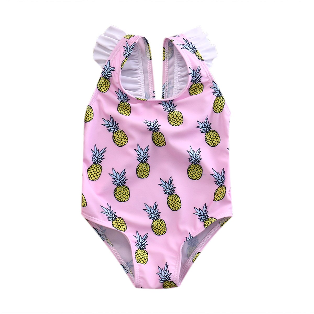 Sommer kawaii ananas ananas trykt baby jenter klær tilbake bue volanger låve beachwear klær