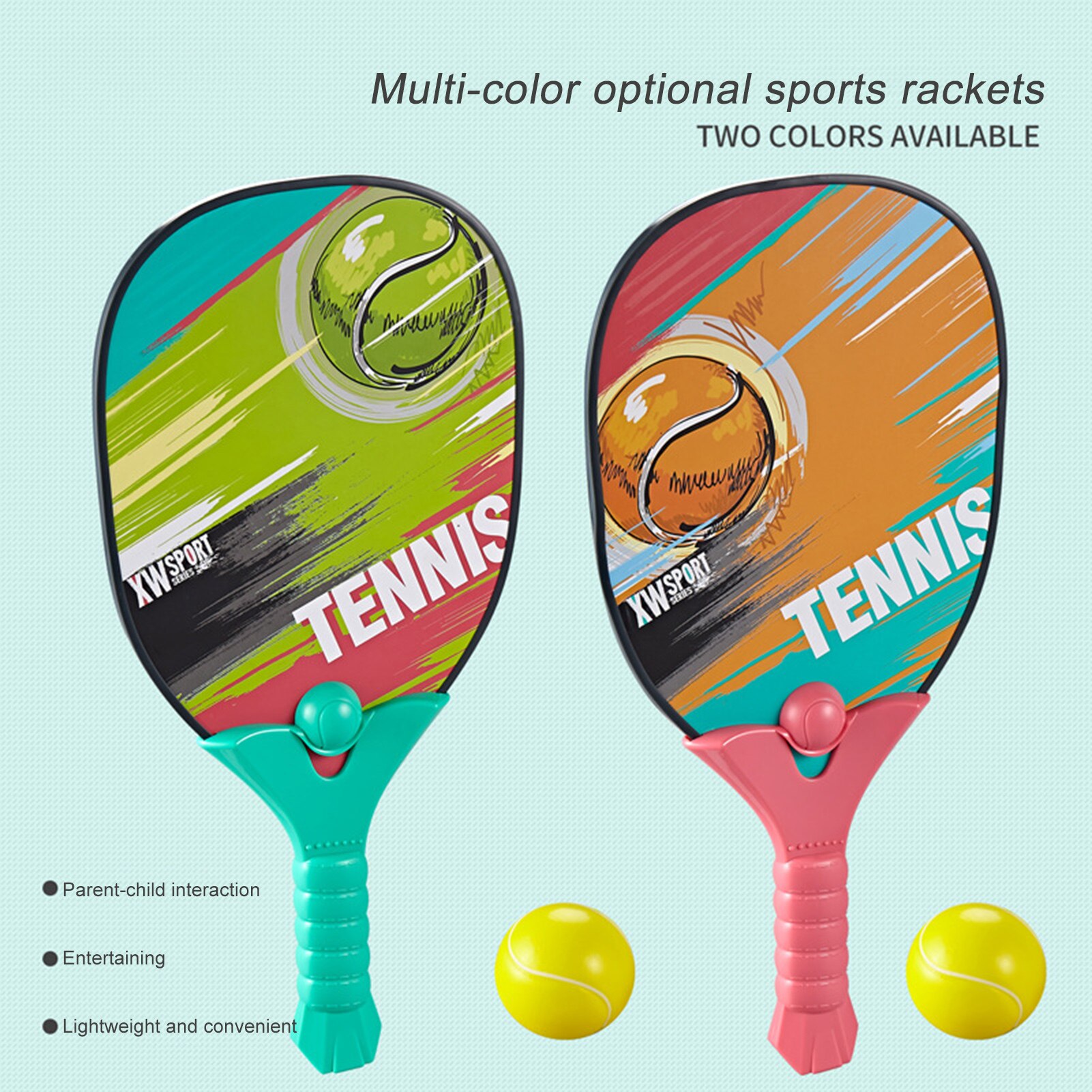 1Set Kids Tennis Racket Soft Face Paddle Tennis Racquet with 2 Balls Indoor Outdoor Summer Beach Tennis Game Children Sport Toys