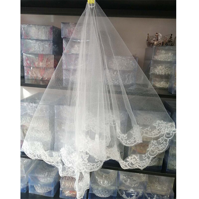 Voile de mariée monocouche dentelle broderie pour les femmes 1.5 M crypté Net mariage voile rouge coiffure bijoux