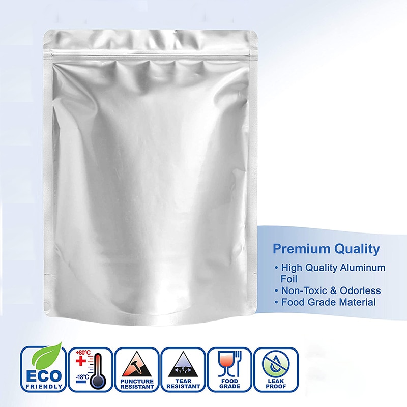 Sac en Mylar pour le stockage des aliments, 20 pièces, refermable, à fermeture éclair, pochette debout, économiseur de fraîcheur, organisateur de cuisine sans BPA