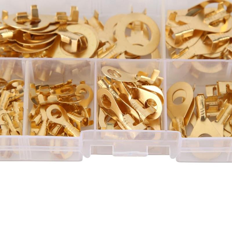 150PCS M3/ M4 M5 M6 M8 M10 Ring Lugs Ring Eyes Copper Crimp Terminals Cable Lug Wire Connector Non-insulated Assortment Kit