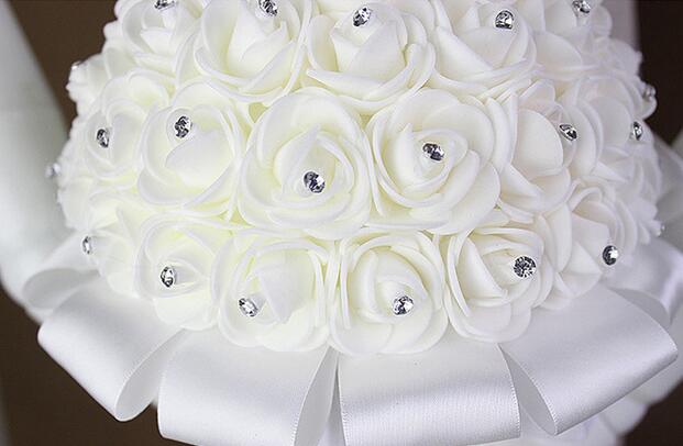 AYiCuthia boeket zijde bloemen Bridesmaid Wedding Foamflowers White Rose Bridal bouquet White Satin Romantic Wedding bouquet S21