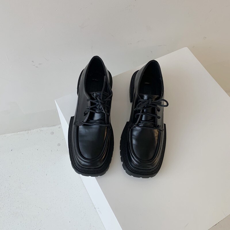Boussac vintage firkantet tå british stil oxfords sko kvinder chunky hæl platform sko kvinder sorte punk høje hæle kvinder pumps: 8