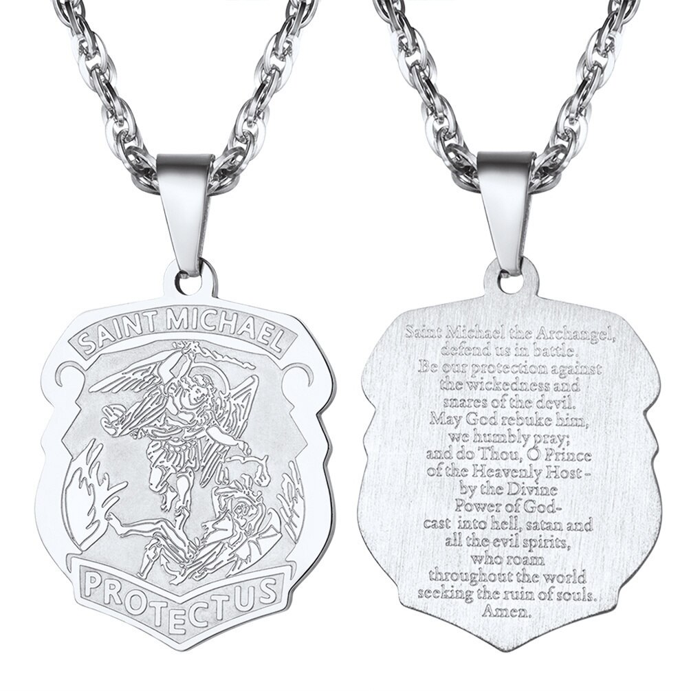 Estilo mitológico de alta qualidade metal saint michael o arcanjo pingente colar clássico católico religioso jóias: Silver