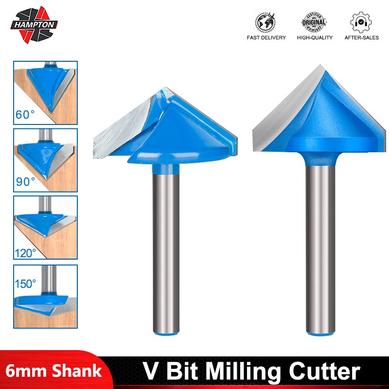 Fresa de 6mm, broca en V, broca enrutadora de MDF de madera maciza 3D, fresas de 60 90 120 150 grados