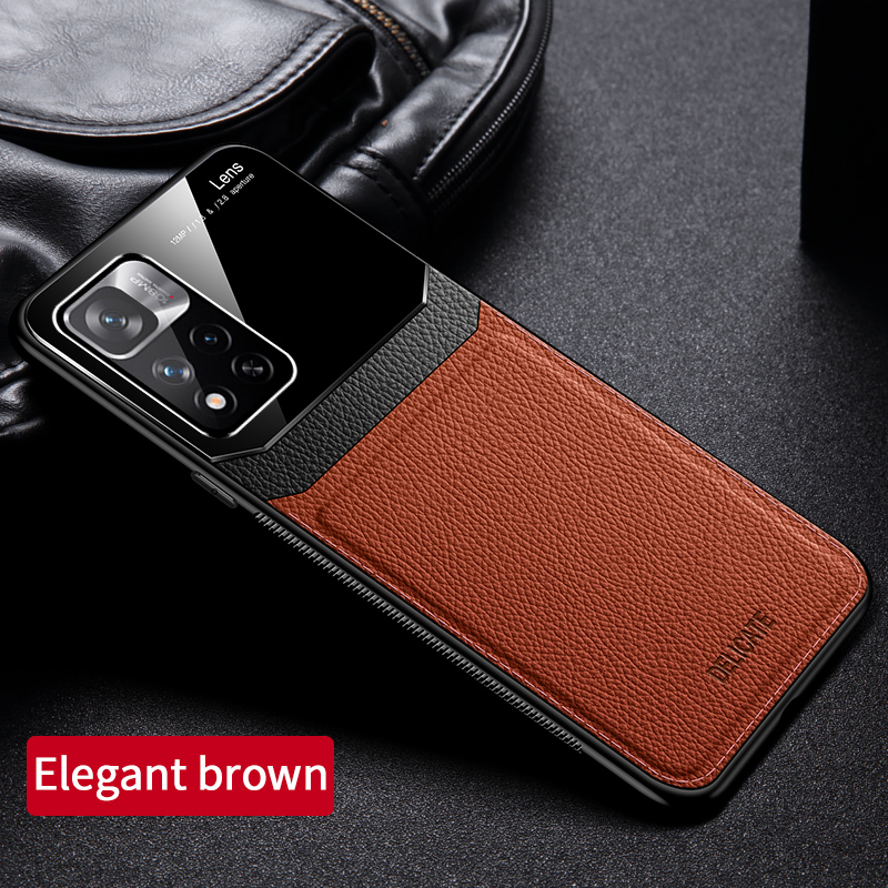 Étui pare-chocs en cuir PU et silicone pour Xiaomi Redmi Note 11 Pro Plus, coque arrière, 5G, 11S: ABS / Marron