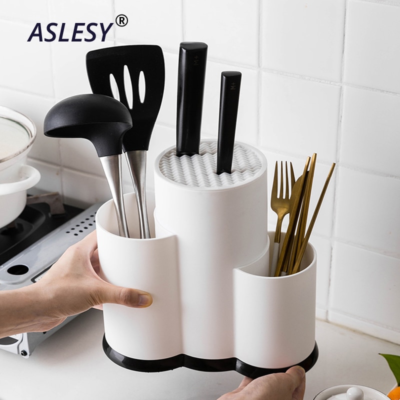 Multifunction Kitchen Utensil Holder Knife Block Silicone Cooking Tool Flatware Organizer Drainer Accessories Spoon Storage Rack