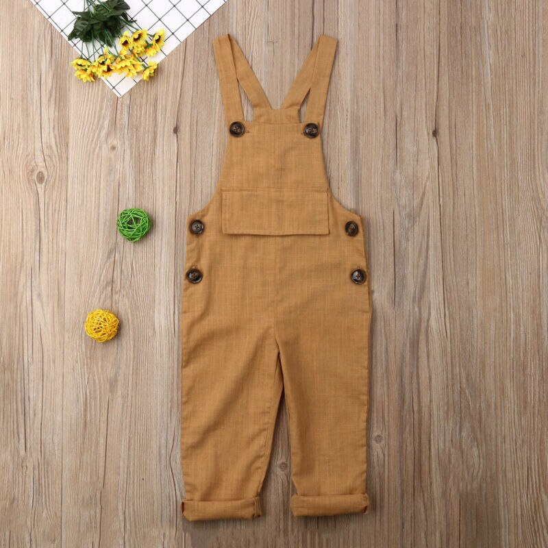 Toddler Kids Baby Boy Girl Linen Suspender Pants Jumpsuit Romper Clothes 0-3Y