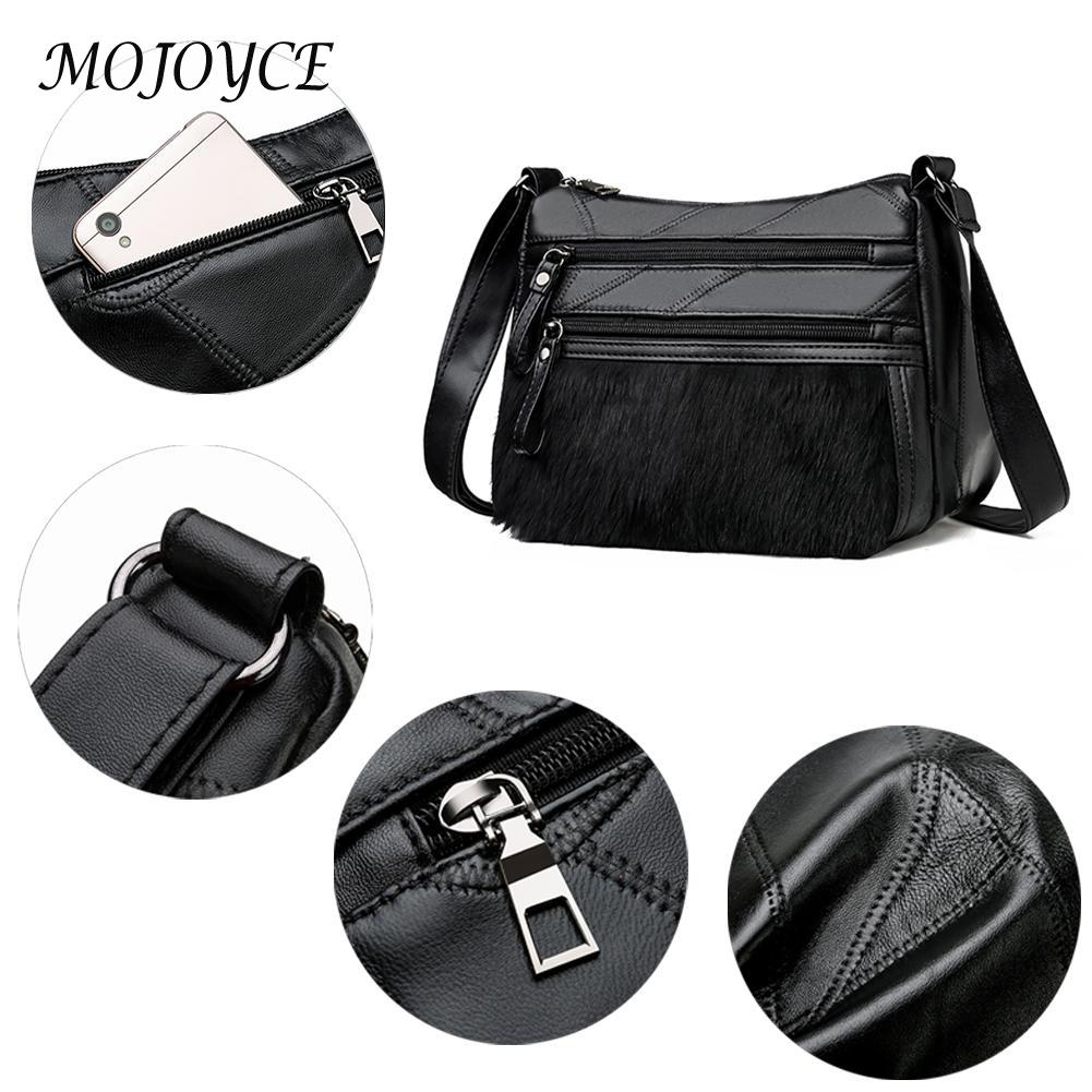 Mode Vrouwen Schouder Sling Zakken Pu Leer Pluche Spicing Multi-Pocket Rits Elegante Messenger Handtas Toevallige Crossbody Tas