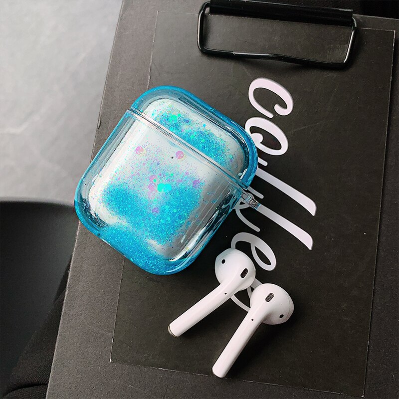 For AirPods Pro Colorful Glitter Dynamic Liquid Quicksand Crystal Clear Case for AirPods 1 2 Transparent Earphone Cover: blue