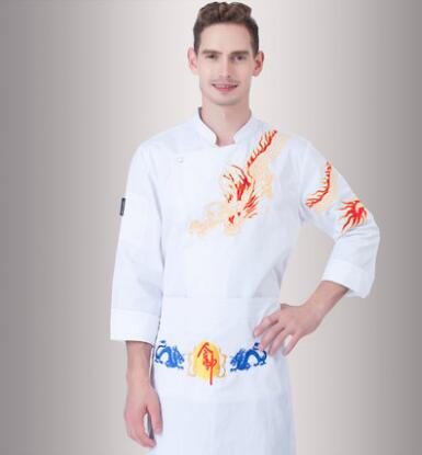 Cook suit long-sleeve chefs uniform work wear Jacket + apron Western restaurant canteen cake shop hotel Chef Outfit: White / XXXL