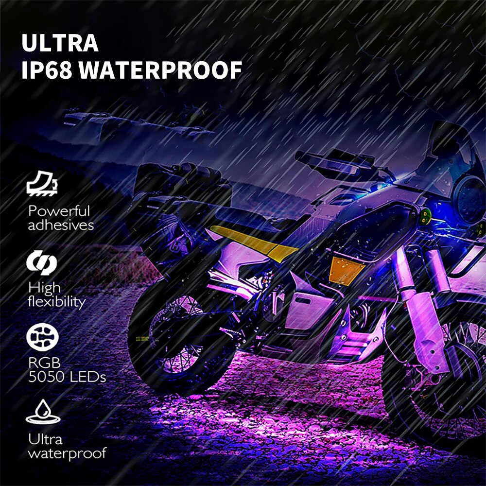 AOZBZ 2 In 1 Multicolor Motorcycle Ambient Light Flexible Ribbon Music Effects Bar Bluetooth LED Strip Lights APP Control