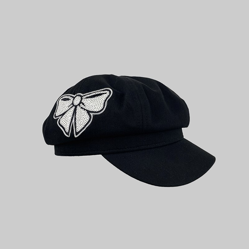 Newsboy Caps For Women Newsboy Sequin Bow Gatsby Cap Octagonal Baker Peaked Beret Female Suncreen Hats Vintage Hat