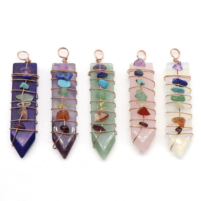 Reiki Handmade Wrap Pendulum 7 wisiorki czakry uzdrawiający kryształ naturalny klejnot kamień ametysty lazuryt Point miecz wisiorki