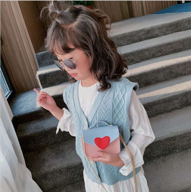 Børns skuldertaske pu læder hjerte piger prinsesse håndtaske dejlige baby mini messenger tasker børn pengepung