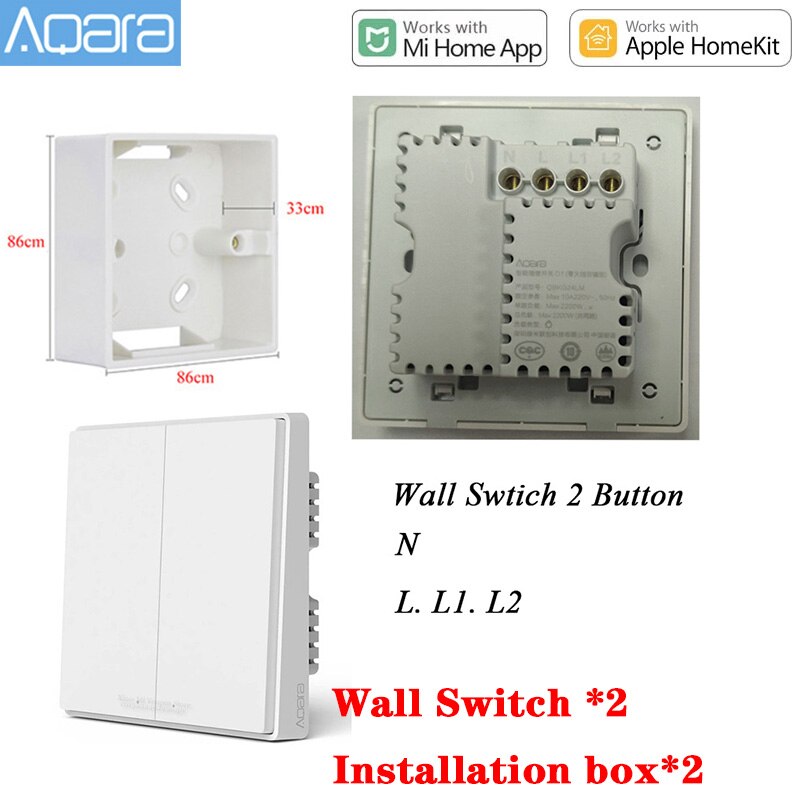 Aqara-Interruptor de pared inteligente D1, interruptor inalámbrico de un solo cable de fuego, cero fuego, ZigBee, Control de luz inteligente para Mihome: D1 Neutral 2key X2