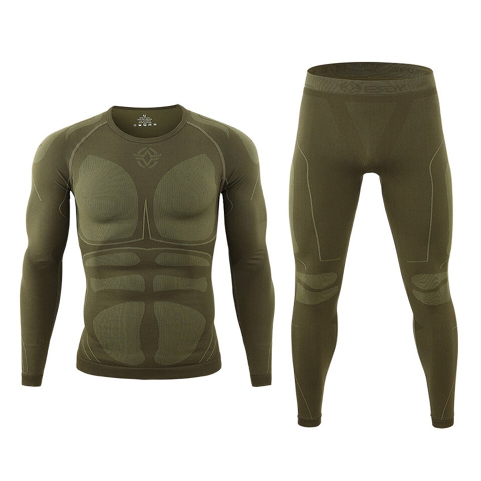 Conjunto de ropa interior térmica de esquí para hombre, chaqueta y pantalones de esquí, secado rápido, Snowboard, capas Base: XXL / Verde militar