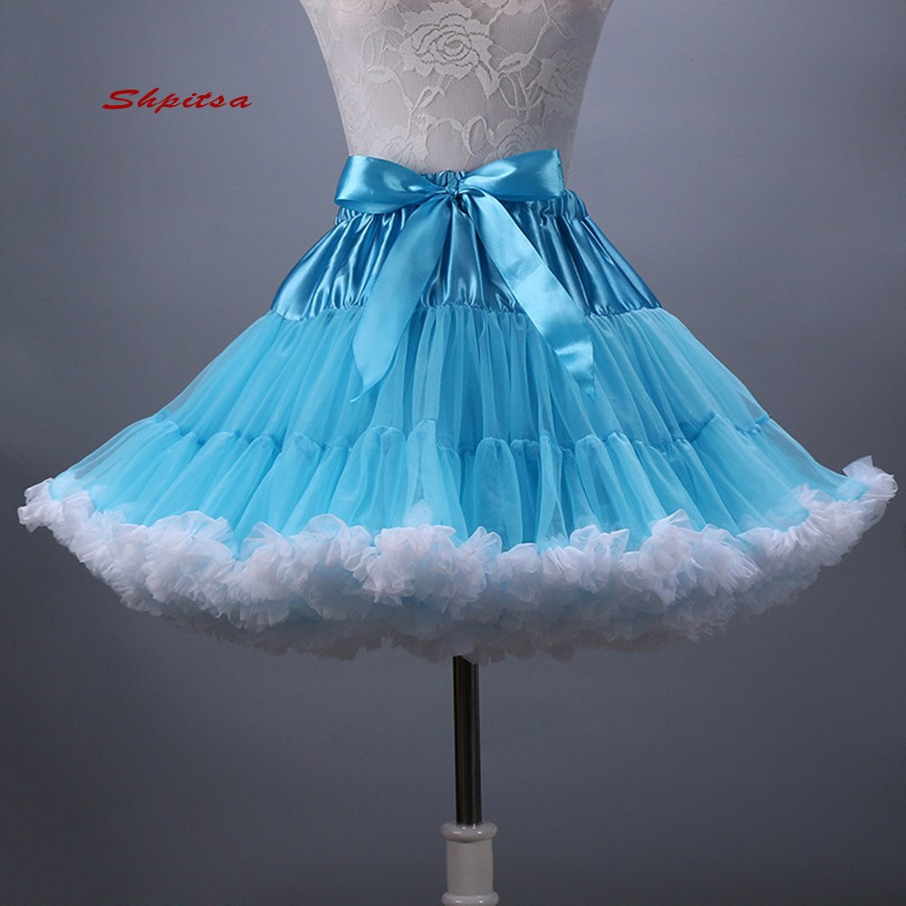 Colored Short Petticoats for Wedding Rockabilly Tutu Tulle Girl Underskirt Hoop Skirt Crinoline Woman Lolita Petticoat: Blue