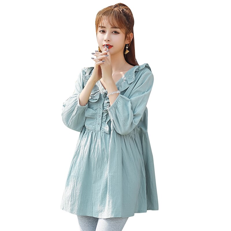 8088#   efterår koreanske bomulds barsel bluser søde søde skjorter tøj til gravide kvinder langærmet graviditet top