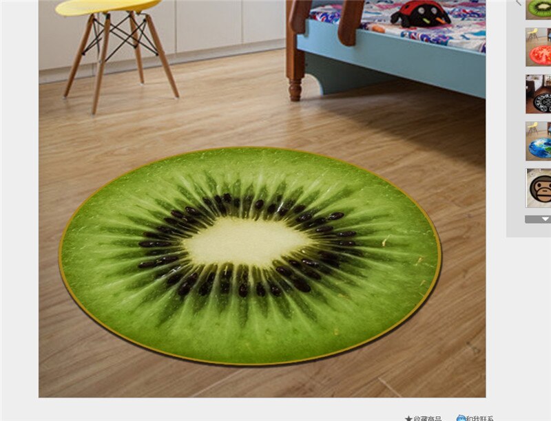 Fruit Pattern Circular Rug Home Warmly Cute Rug Kids Sitting Carpet 3D Print Round Kitchen Indoor Home Soft Mat Decor: Kiwi / 60cm