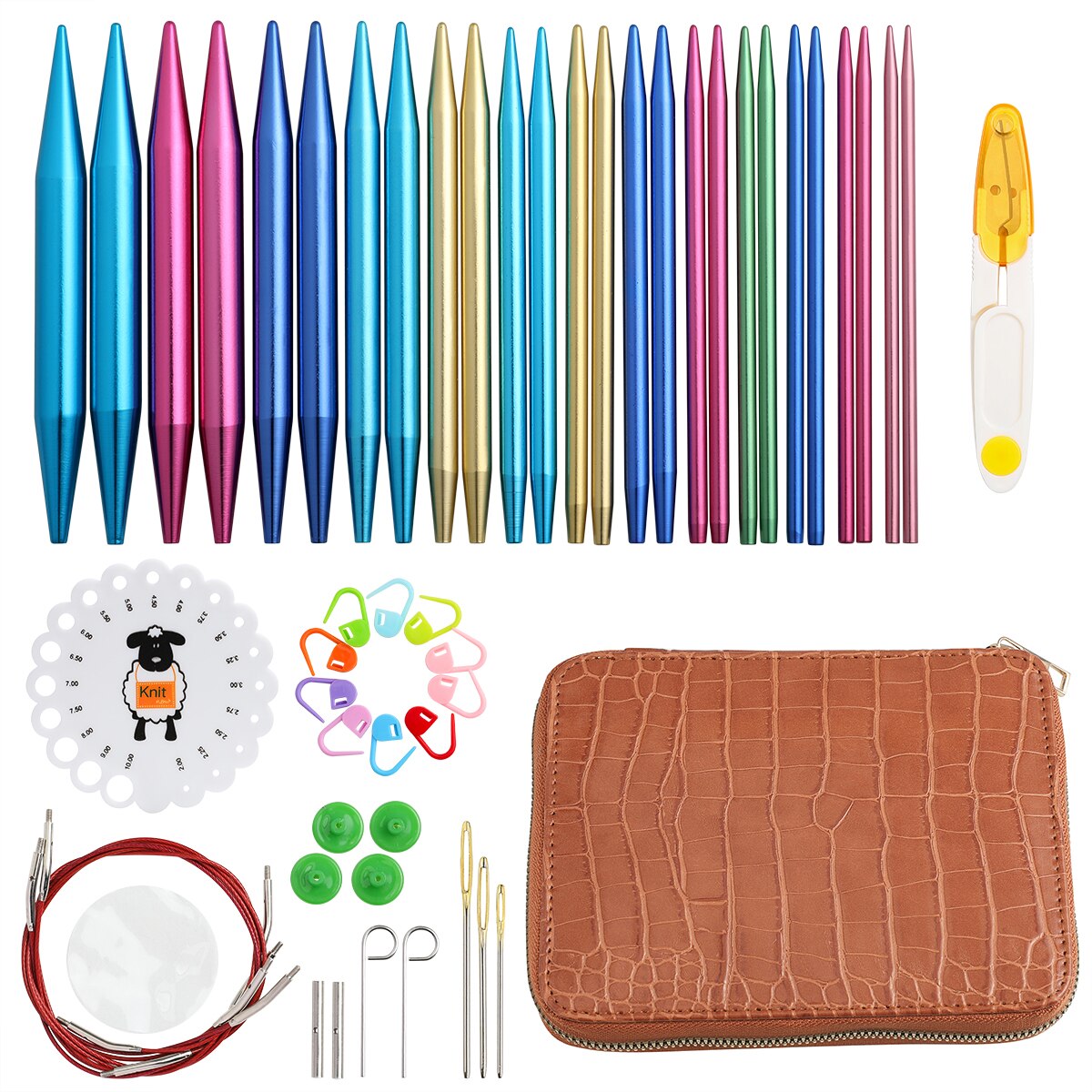 Circular Knitting Needles Set 26pcs Interchangeable Crochet Needles for Crochet Yarn Knitting Accessories Kit for Beginners