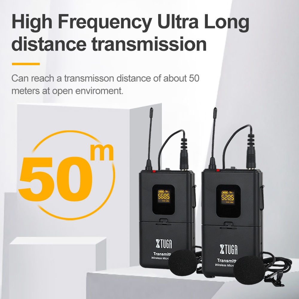 XTUGA Camera Microphone UHF Wireless Lavalier Microphone UHF lapel Mic with 30 Channels for SLR Camera,DV,Camcorder