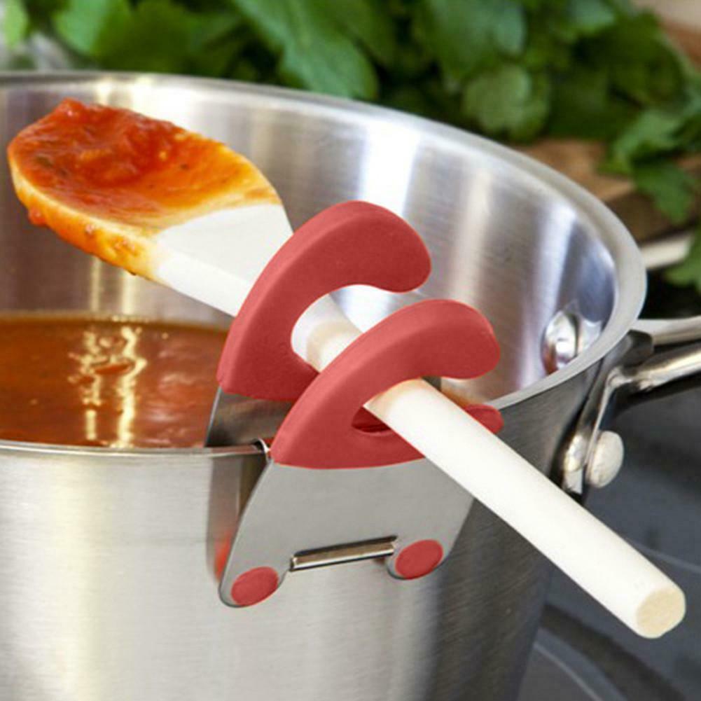 Stainless Steel Pot Side Clips Anti-scalding Stand Spoon Holder Kitchen Gadgets Convenient Rubber Pan Set Tool Cooking Utensils